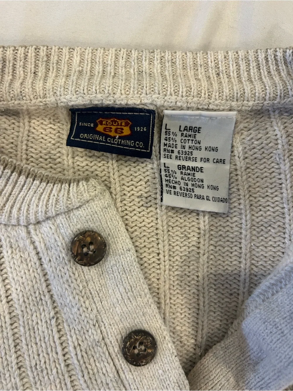 Route 66 Cream Ribbed Henley Sweater